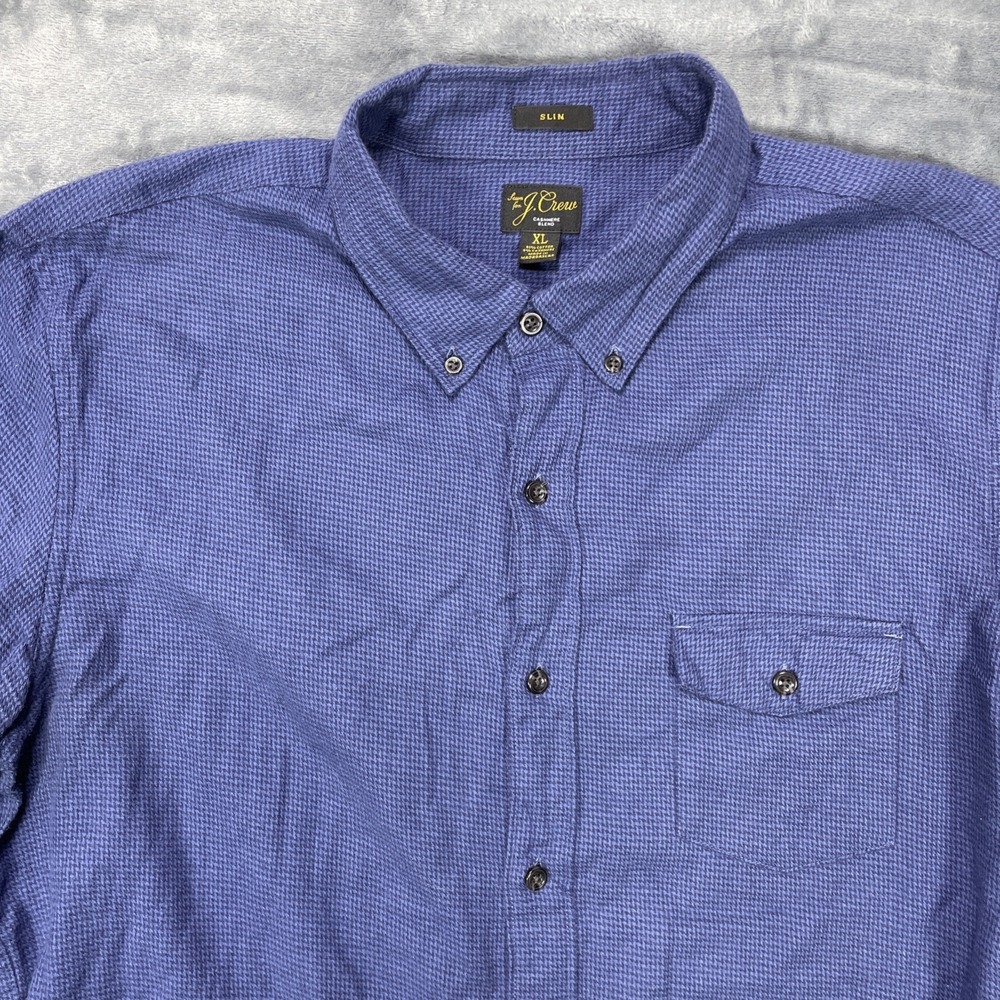 J Crew Shirt Mens XL Blue Cashmere Blend Slim Fit Long Sleeve Button Houndstooth - Picture 8 of 8